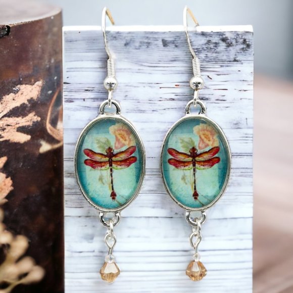 Dragonfly Drop Earrings Handmade - Picture 5 of 5